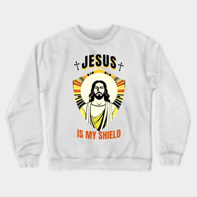 Jesus Is My Shield Art Deco Crewneck Sweatshirt by Cosmic Dust Art